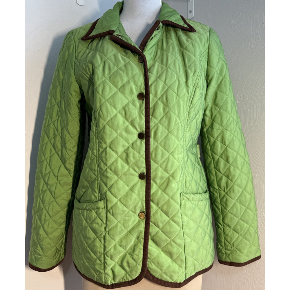 Joan Rivers Quilted Barn Jacket with Faux Suede Trim Snap Closure Green Size S